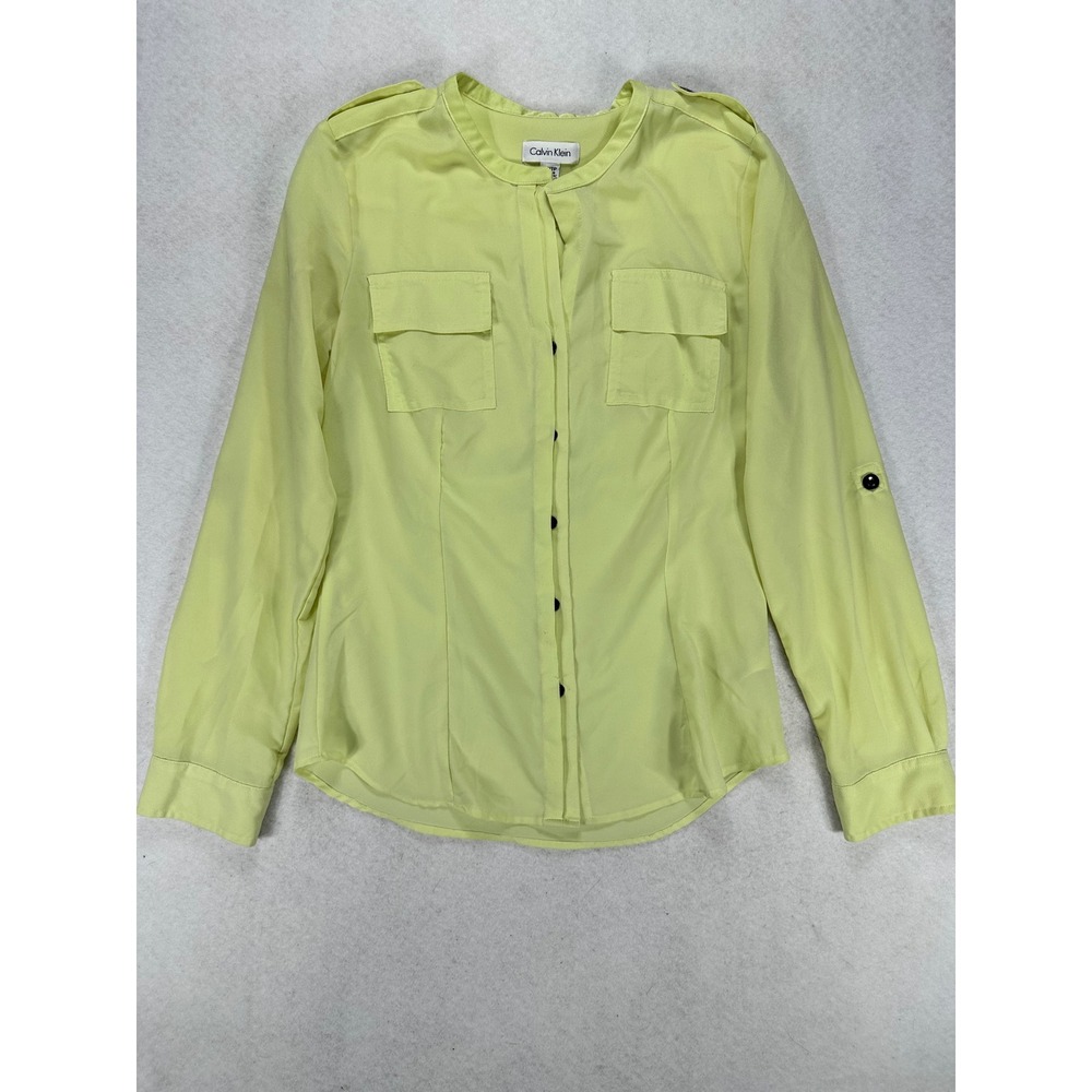 Calvin Klein Womens Yellow Roll Tab Sleeve Utility Blouse Extra Small XS